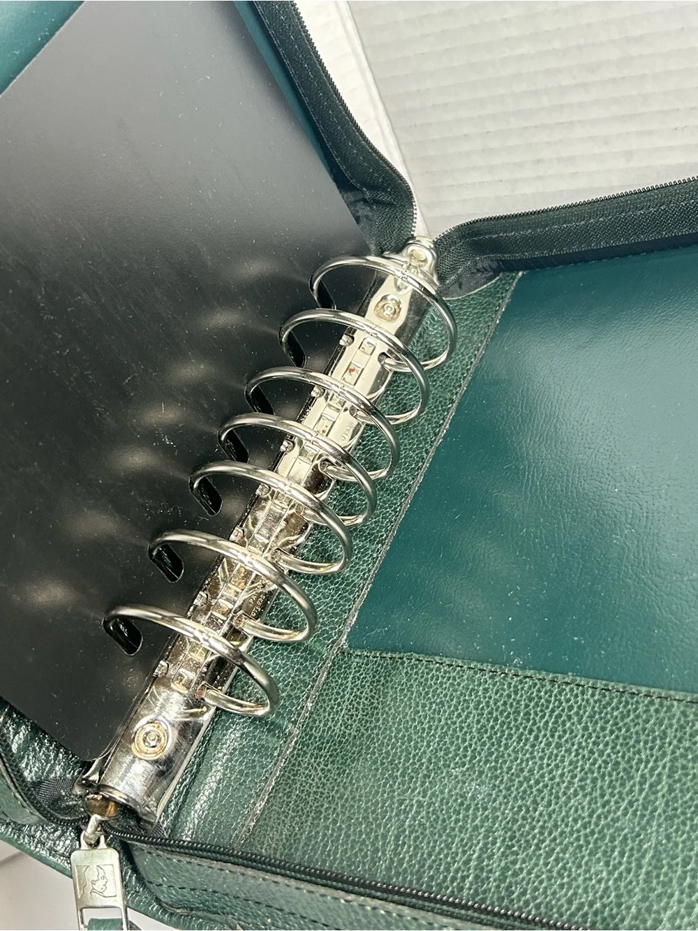 Vintage Franklin Covey Forest Green Leather Zip Around 7 Ring Personal Organizer
